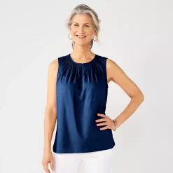 Women's Croft & Barrow® Smocked Sleeveless Shell Top -Croft & Barrow Sales Store 6167552 Navy