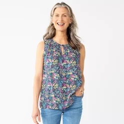 Women's Croft & Barrow® Smocked Sleeveless Shell Top -Croft & Barrow Sales Store 6167552 Navy Floral