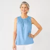 Women's Croft & Barrow® Smocked Sleeveless Shell Top