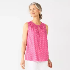 Women's Croft & Barrow® Smocked Sleeveless Shell Top -Croft & Barrow Sales Store 6167552 Pink Geo