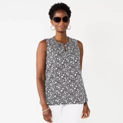 Women's Croft & Barrow® Smocked Sleeveless Shell Top -Croft & Barrow Sales Store 6167552 White Floral