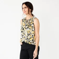 Women's Croft & Barrow® Smocked Sleeveless Shell Top -Croft & Barrow Sales Store 6167552 Yellow Garden